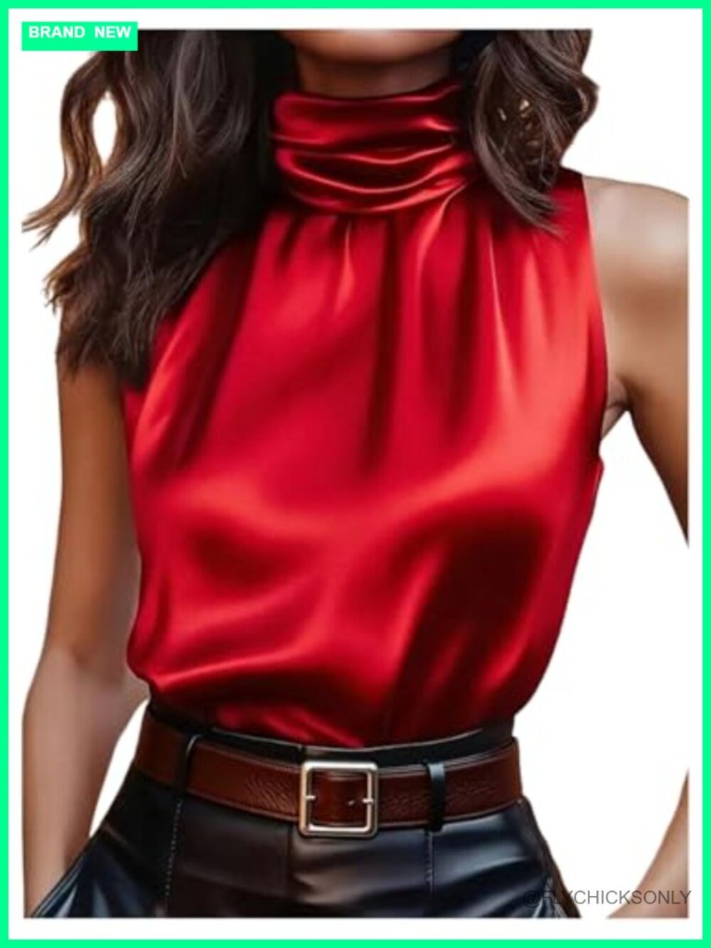 Satin Sleeveless Mock Neck Tank Top Business Casual Dressy Blouse
